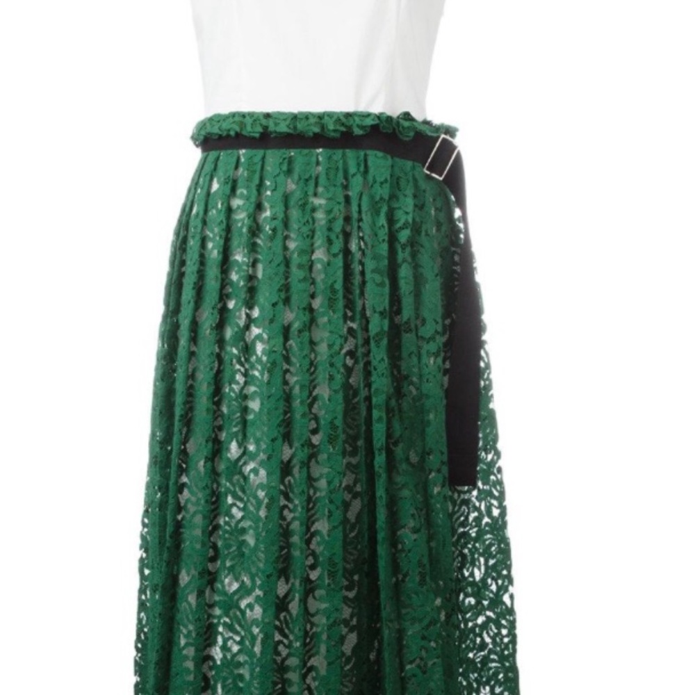 GORGEOUS ERIKA CAVALLINI WHITE DRESS W/ GREEN LACE OVERLAY - MADE IN ITALY‎ -EUC - Picture 4 of 16